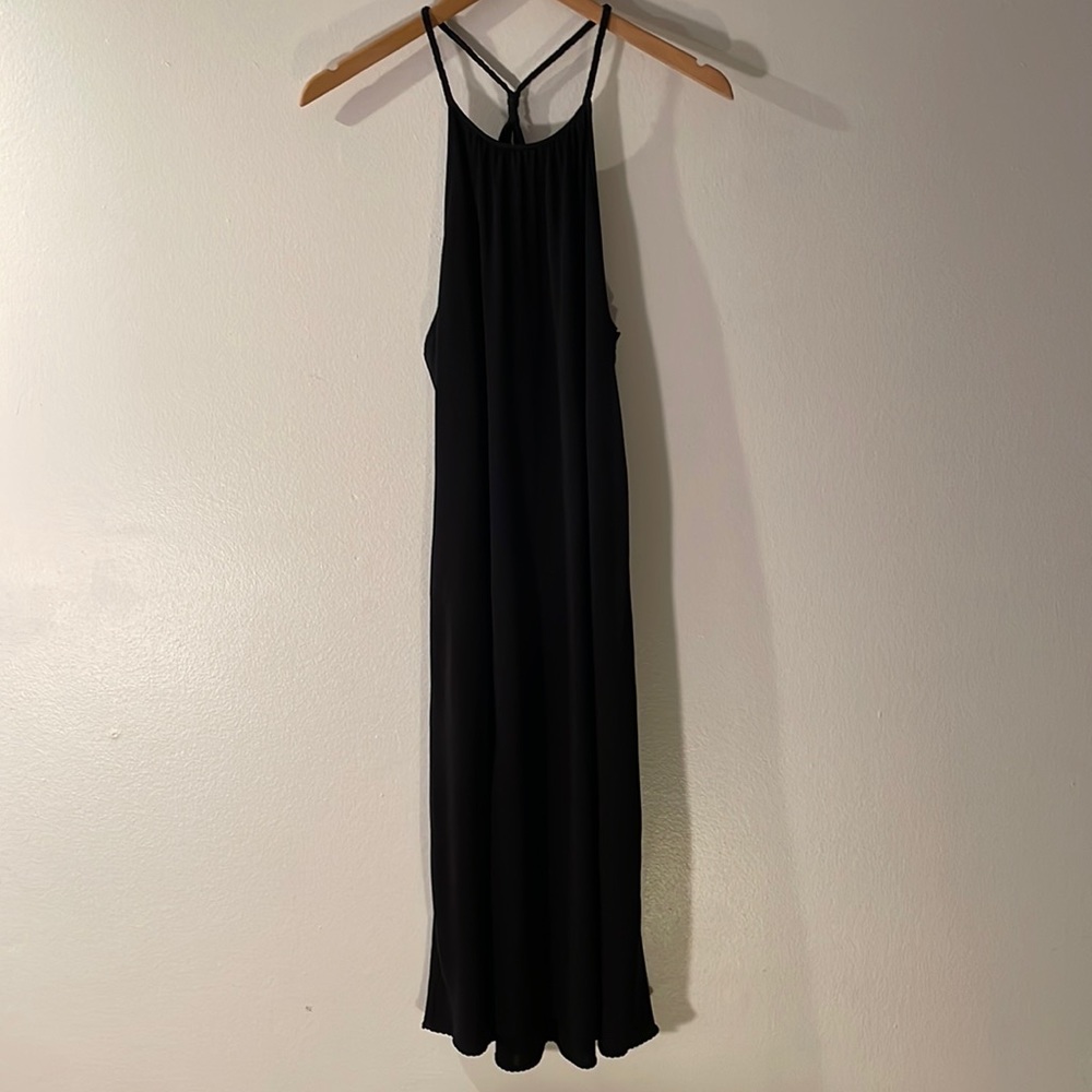 Black Braided Spaghetti Strap Halter Dress with Strap details at back